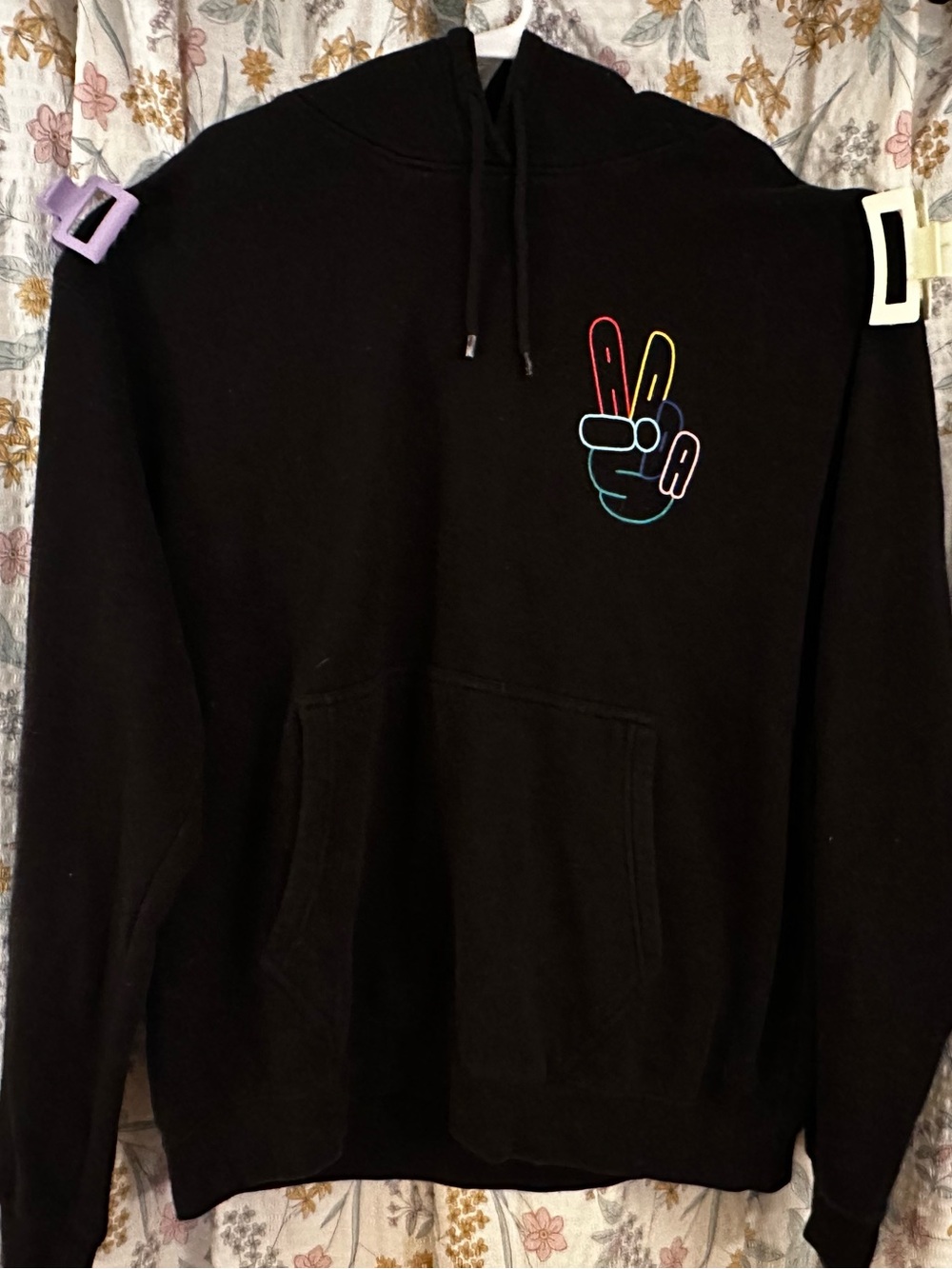 Adidas Black Men's Hoodie with Multicolor Peace Hand Logo